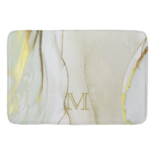 Elegant Gold Ink Abstract Pattern Monogram Bath Mat