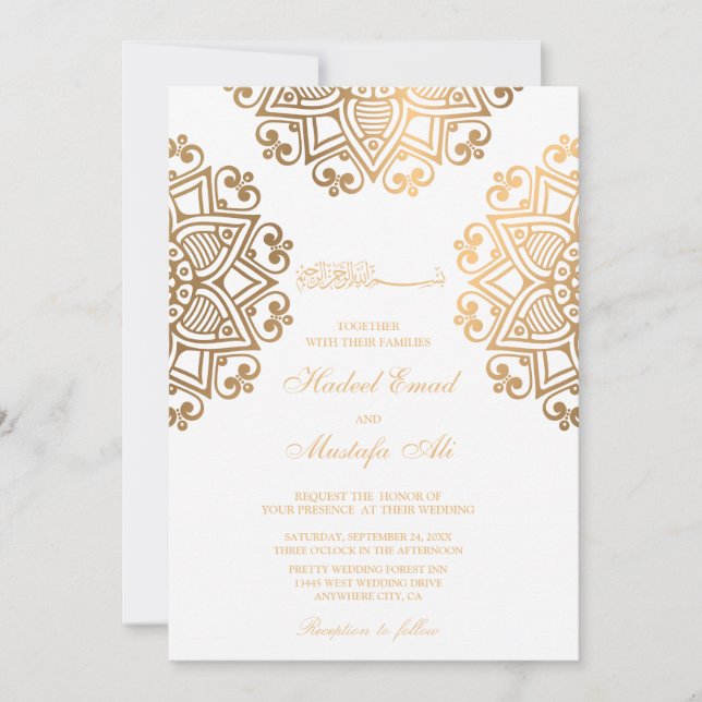 Elegant gold islamic Wedding Invitation (Front)