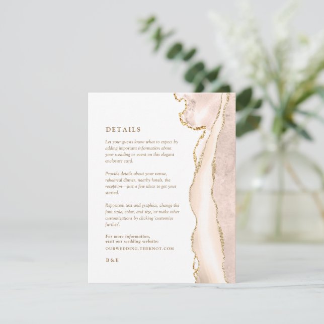 Elegant Gold Ivory Agate Wedding Details Enclosure Card (Standing Front)