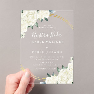 Elegant Gold Ivory Floral Nuestra Boda Wedding Acrylic Invitations