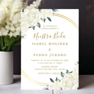 Elegant Gold Ivory Floral Nuestra Boda Wedding Invitation
