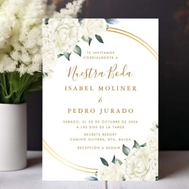 Elegant Gold Ivory Floral Nuestra Boda Wedding Invitation (Creator Uploaded)