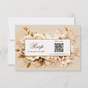 Elegant Gold & Ivory Floral QR Code RSVP Card