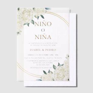 Elegant Gold Ivory Floral Spanish Gender Reveal Vellum Invitations