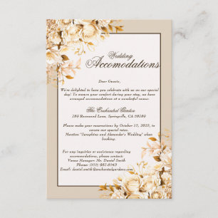 Elegant Gold & Ivory Floral Wedding accommodations Enclosure Card