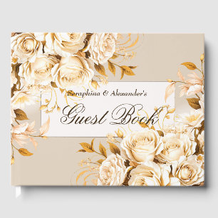 Elegant Gold & Ivory Floral Wedding Guest Book