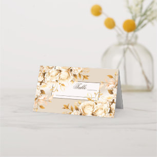Elegant Gold & Ivory Floral Wedding Place Card