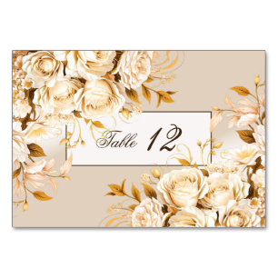Elegant Gold & Ivory Floral Wedding Table Number