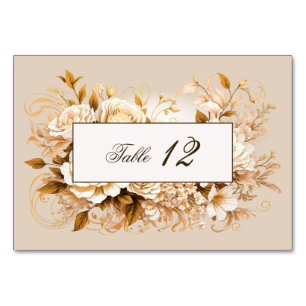 Elegant Gold & Ivory Floral Wedding Table Number