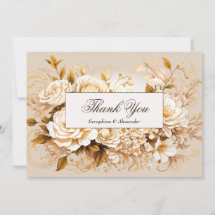 Elegant Gold & Ivory Floral Wedding Thank You Card