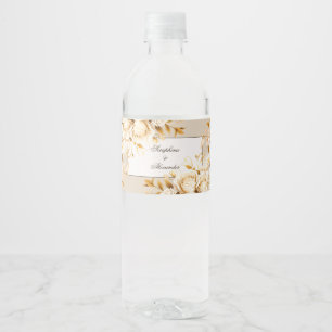 Elegant Gold & Ivory Floral Wedding Water Bottle Label
