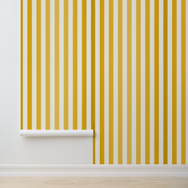 Elegant Gold Ivory Striped Wallpaper (Application)