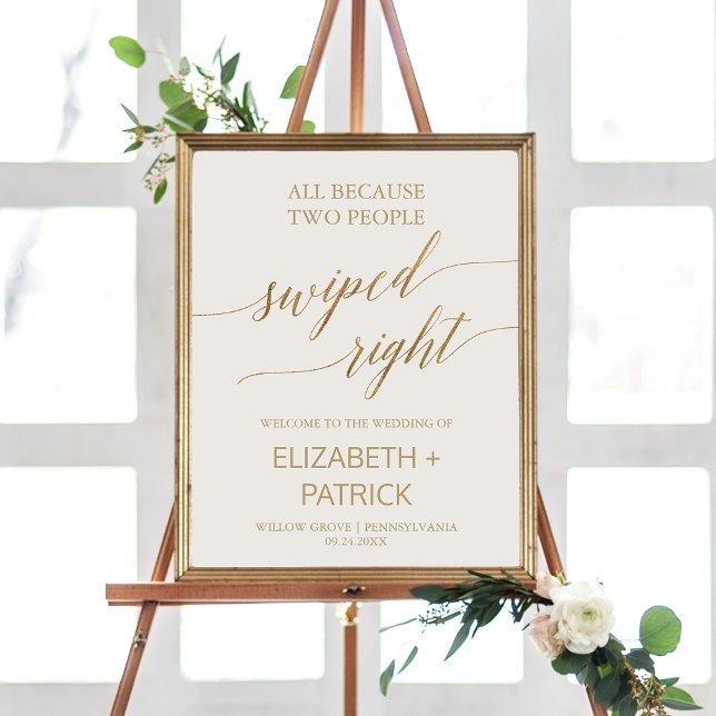 Elegant Gold Ivory Swiped Right Wedding Welcome Poster (Creator Uploaded)
