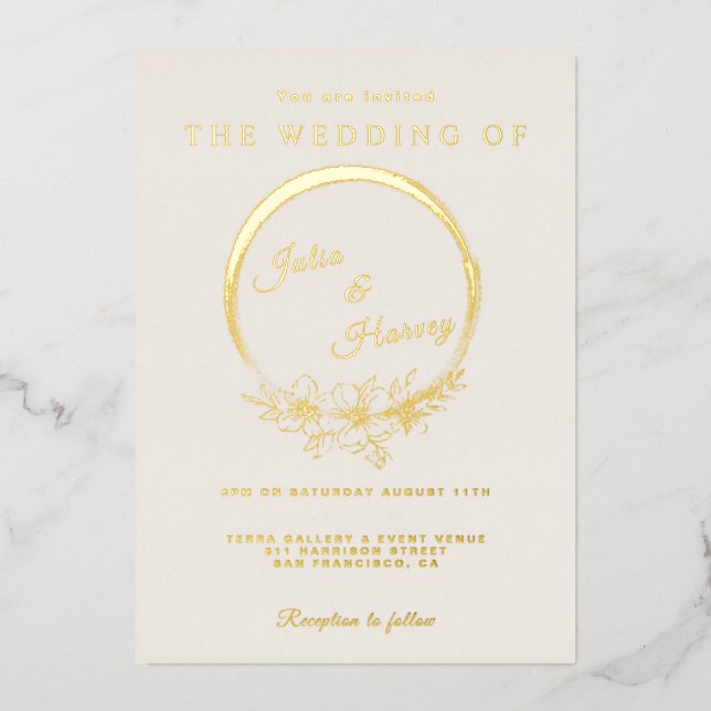 Elegant Gold Ivory Wedding Foil Invitation (Front)