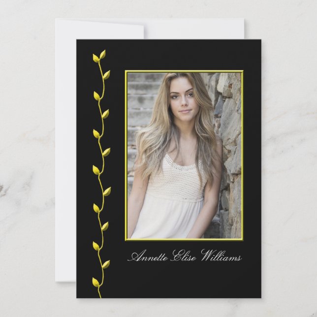 Elegant Gold Ivy and your Photo blackBG Announcement (Front)