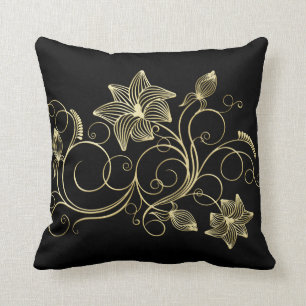 Elegant Gold Ivy Flower and Leaves Cushion
