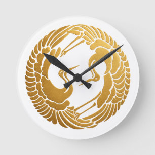 Elegant Gold Japanese Cranes Wall Clock