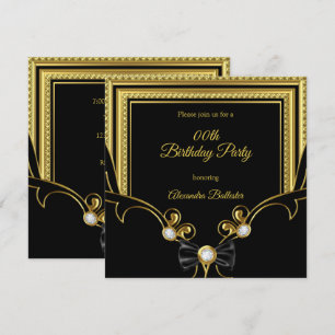 Elegant Gold Jewel Black Bow Birthday Party Invitation