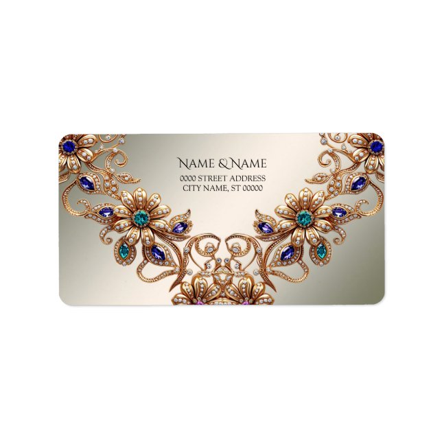 Elegant Gold Jewel Flowers Address Label (Front)