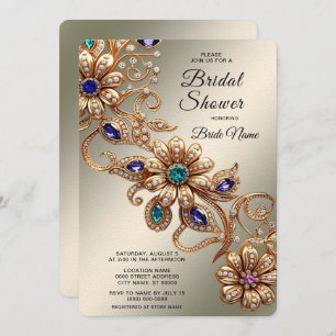 Elegant Gold Jewel Flowers Bridal Shower Invitation