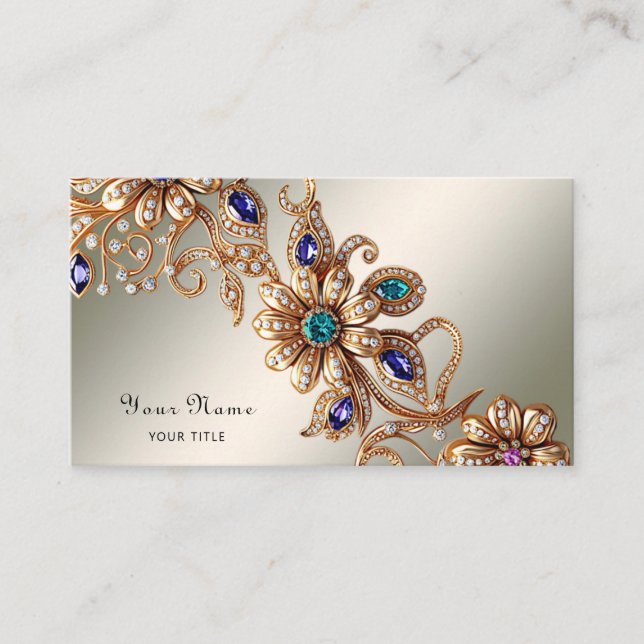 Elegant Gold Jewel Flowers Business Card (Front)