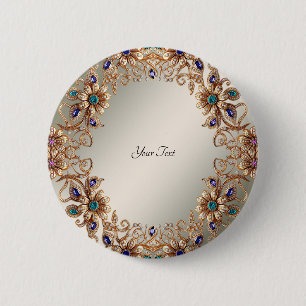 Elegant Gold Jewel Flowers Button