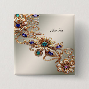 Elegant Gold Jewel Flowers Button