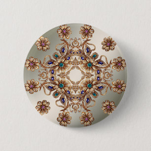 Elegant Gold Jewel Flowers Button