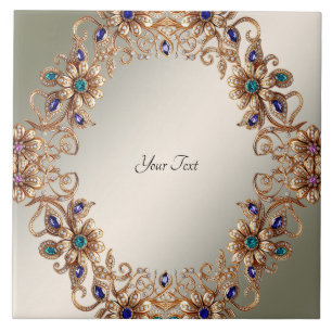 Elegant Gold Jewel Flowers Ceramic Tile