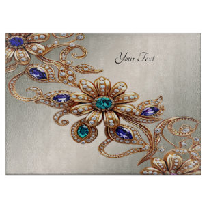 Elegant Gold Jewel Flowers Cutting Board
