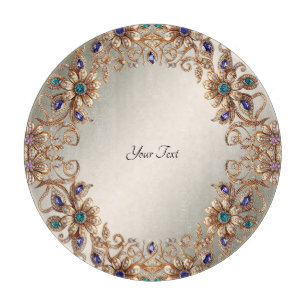 Elegant Gold Jewel Flowers Cutting Board