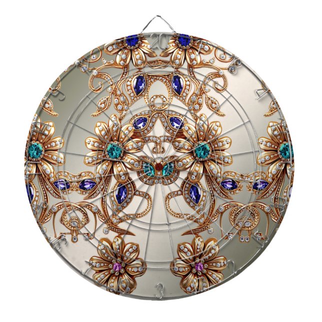 Elegant Gold Jewel Flowers Dartboard (Front)