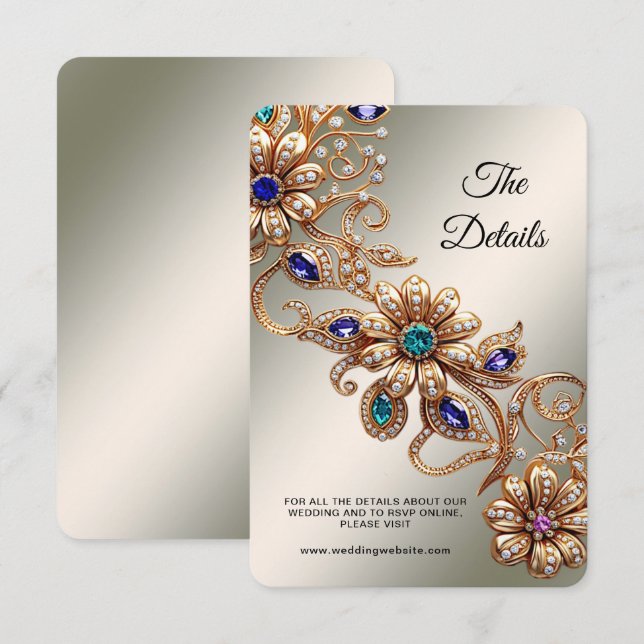 Elegant Gold Jewel Flowers Detail Enclosure Card (Front/Back)