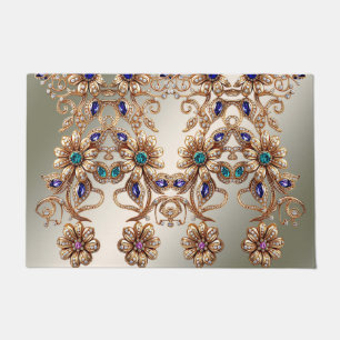 Elegant Gold Jewel Flowers Doormat