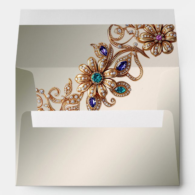 Elegant Gold Jewel Flowers Envelope (Back (Bottom))