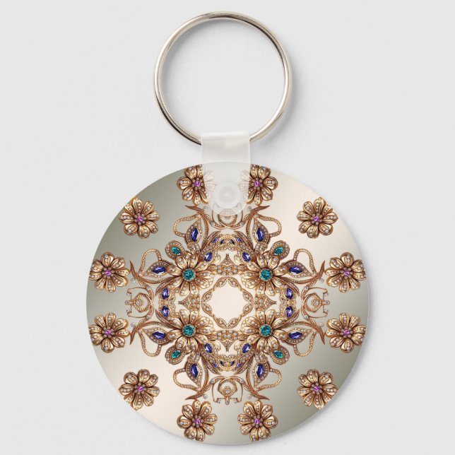 Elegant Gold Jewel Flowers Keychain (Front)