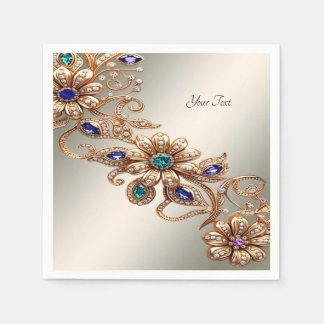 Elegant Gold Jewel Flowers Napkins