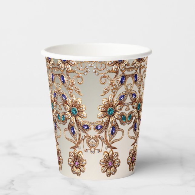 Elegant Gold Jewel Flowers Paper cup (Front)