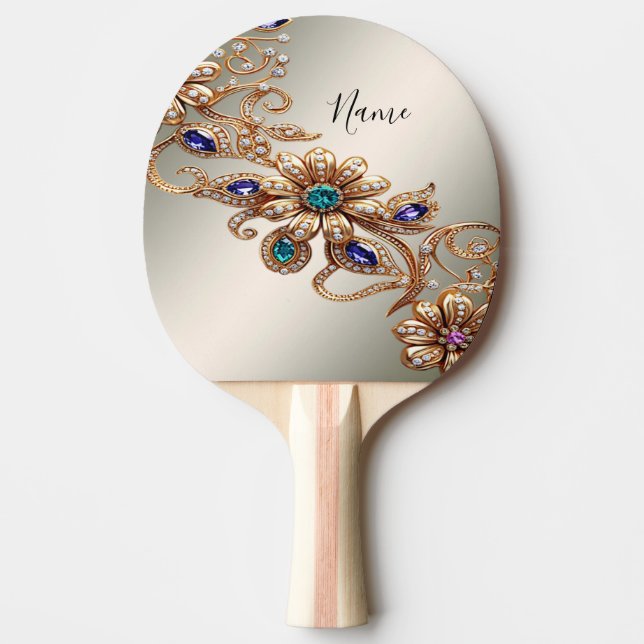Elegant Gold Jewel Flowers Ping Pong Paddle (Front)