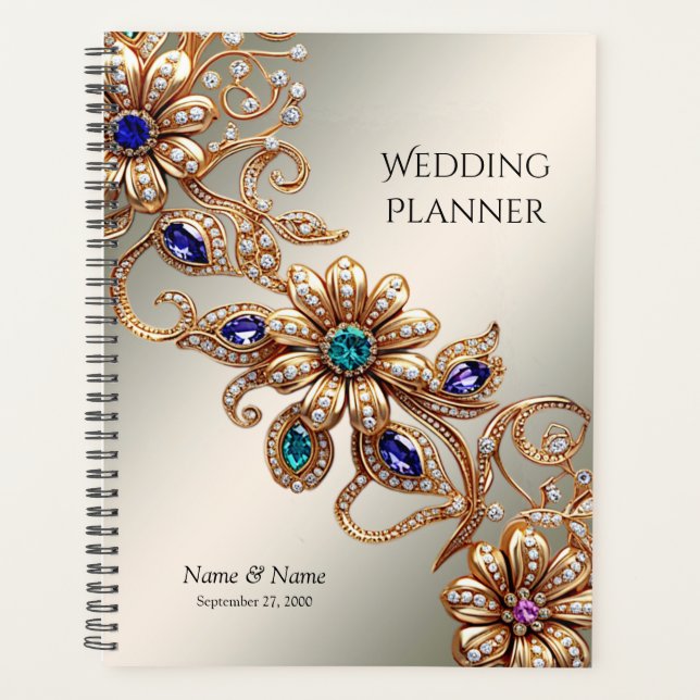 Elegant Gold Jewel Flowers Planner (Front)
