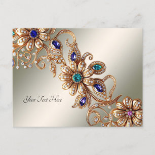 Elegant Gold Jewel Flowers Postcard