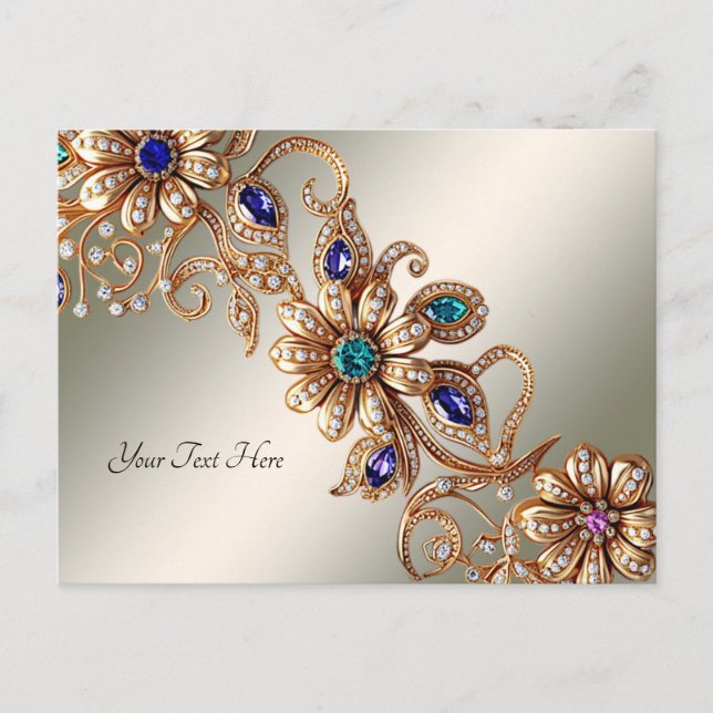 Elegant Gold Jewel Flowers Postcard (Front)