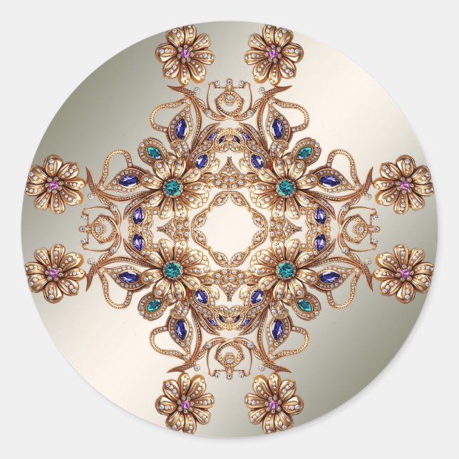 Elegant Gold Jewel Flowers Sticker (Front)
