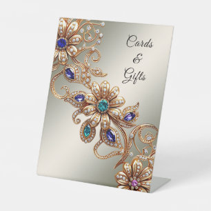 Elegant Gold Jewel Flowers Tabletop Signs