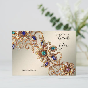 Elegant Gold Jewel Flowers Thank You Card