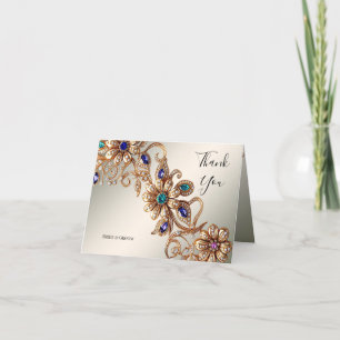 Elegant Gold Jewel Flowers Thank You Card