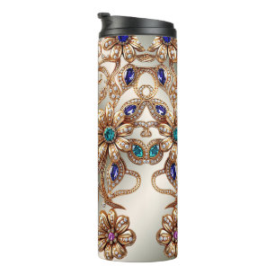 Elegant Gold Jewel Flowers Thermal Tumbler