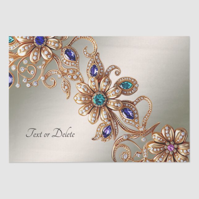 Elegant Gold Jewel Flowers Tissue Paper (Front)