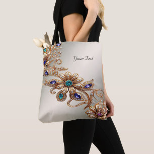 Elegant Gold Jewel Flowers Tote Bag