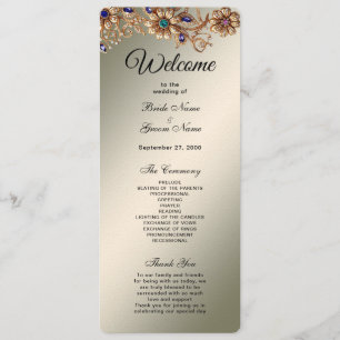 Elegant Gold Jewel Flowers Wedding Program Programme